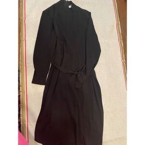 Calvin Klein Black Sweater Dress Long Sleeve Belted Mock Neck Midi Size L